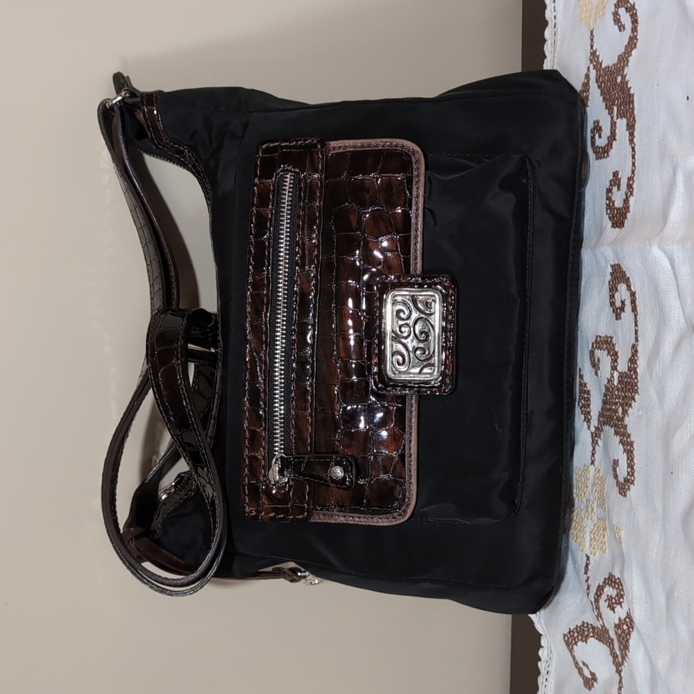 Brighton Nylon and Crocodile Trim "Charlie" Crossbody Bag